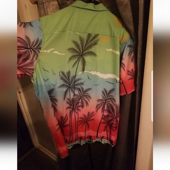 Hawaiian Multicolored Palm Tree Button Down Shirt Short Sleeve NWOT Mens Sz. XL - Picture 6 of 10